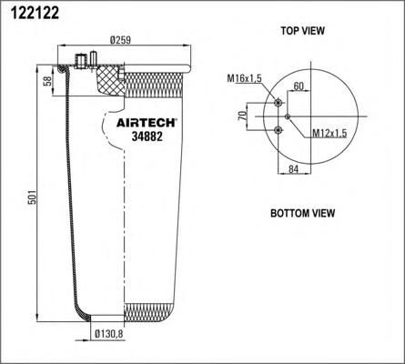 пневмоподушка без стак.!4882N1P01 2штуц.M16 смещ.84- 1шп.M12 MAN TGA 34882P AIRTECH