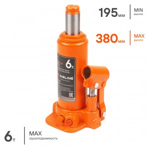 Домкрат бутылочный 6т PRO (MIN - 195мм, MAX - 380мм) AJ-B-06 AIRLINE