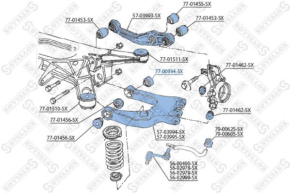 сайлентблок зад.рычага!\ Audi 80/A6 Quattro 91>/100 Quattro <90 77-00934-SX STELLOX