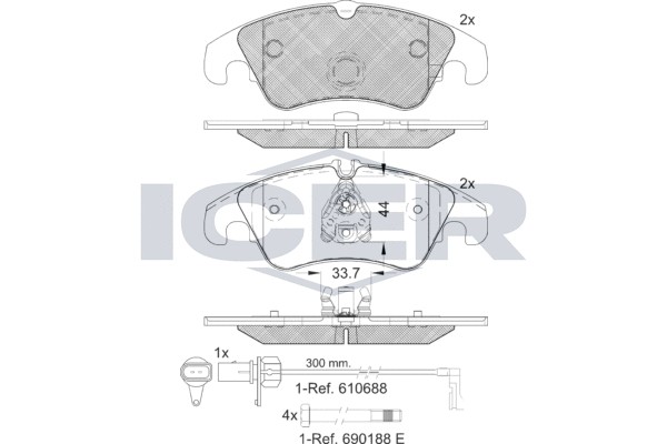 181862 колодки дисковые передние!\ Audi A4 3.0TDi Quattro/3.2FSi Quattro 08> 181862 ICER