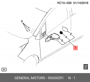 Зеркало боковое CHEVROLET левое OE 95434291 95434291 GENERAL MOTORS