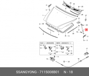 Амортизатор SSANGYONG Rexton (06-) капота OE 7115008B01 SSANG YONG