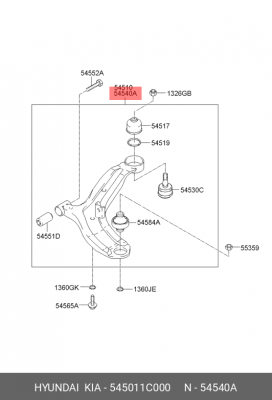 Рычаг подвески HYUNDAI Getz (02-) передней нижний правый OE 545011C000 HYUNDAI KIA
