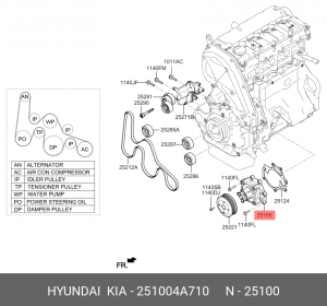 Насос водяной HYUNDAI Starex H-1 (07-) (2.5-A2) OE 251004A710 HYUNDAI KIA