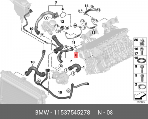 Кольцо уплотнительное BMW шланга системы охлаждения OE 11 53 7 545 278 BMW
