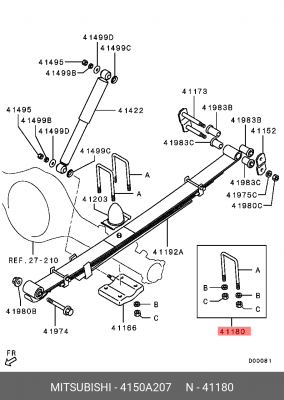 стремянка рессоры! 73х155 M12х50мм\ Mitsubishi L200 06> 4150A207 MITSUBISHI