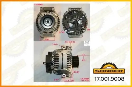 Генератор Premium 24V, 100A со шкивом о.н SCANIA 1475569 / MAHLE - MG 797 — 2 го 170019008 SONDER
