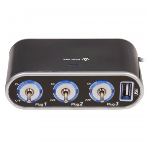 Разветвитель прикуривателя 3-х гнездовой 12V 1USB с удлинителем AIRLINE ASP-3S-15 AIRLINE