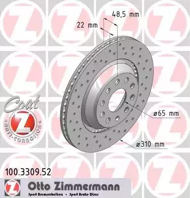 диск тормозной !Sport задн. 310x22/49-5x112 \ Audi A3, VW Golf 2.0FSi/3.2FSi/1.9 100.3309.52 ZIMMERMANN