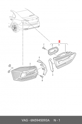Фонарь задний VW Polo левый OE 6N5945093A VAG