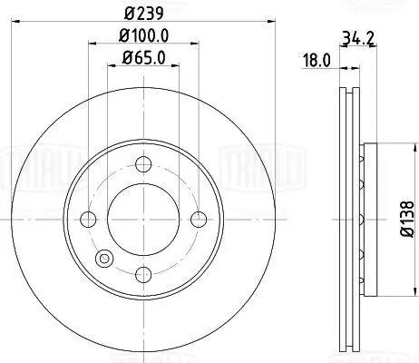 Диск торм. VW Polo (95-)/(99-)/Lupo (98-) перед. d=239 thk=18 (вент) (окраш.) (D DF 150006 TRIALLI