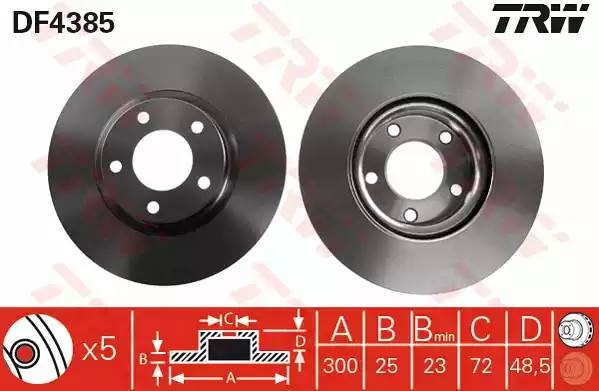 Диск тормозной MAZDA 3 (03-12) (2.0),5 (05-) (R16) передний (1шт.) TRW DF4385 TRW