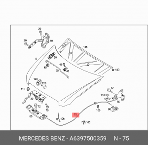 Трос MERCEDES Viano (W639) привода замка капота OE A6397500359 MERCEDES BENZ