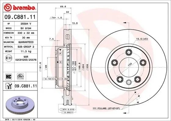 Диск тормозной 09.C881.11 09.C881.11 BREMBO