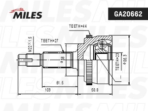 ШРУС наружный NISSAN PRIMERA P11/P12 QG18DE/AVENIR/EXPERT W11 QG18DE/SR20DE 99-/ GA20662 MILES