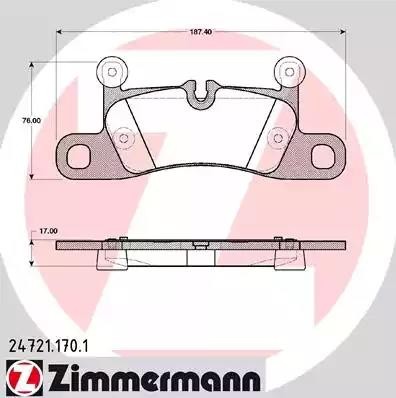 колодки дисковые !задн. 187x76x17 \ Porshce Cayenne 3.0-4.8 10> 247211701 ZIMMERMANN