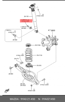 болт с двухгранной головкой 9YA0-21-450 MAZDA