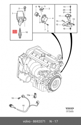 Свеча зажигания VOLVO 850,C70,S40,S60,S80,V40,V70 комплект (5шт.) OE 8692071 VOLVO