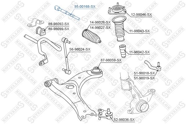 тяга рулевая!\ Toyota Avensis AZT250 03> 55-00168-SX STELLOX