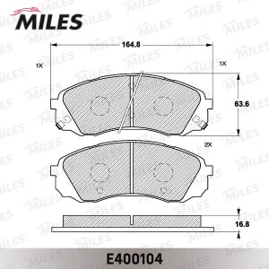 Колодки тормозные передние (без датчика) (Смесь Low-Metallic) (HYUNDAI H1 (TQ),  E400104 MILES