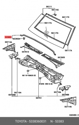уплотнитель капота! нижний\ Toyota Land Cruiser 100 98-07 53383-60031 TOYOTA
