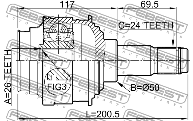 ШРУС внутренний левый TOYOTA MARK II 97-01 0111-MCX20LH 0111-MCX20LH FEBEST