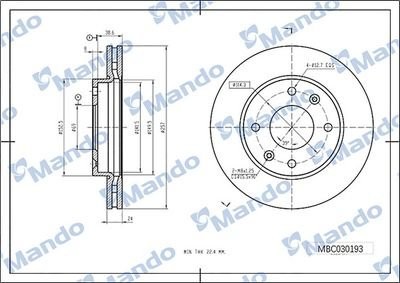 Диск тормозной HYUNDAI Starex H-1 (05-) (4WD) передний (1шт.) MANDO MBC030194 MANDO