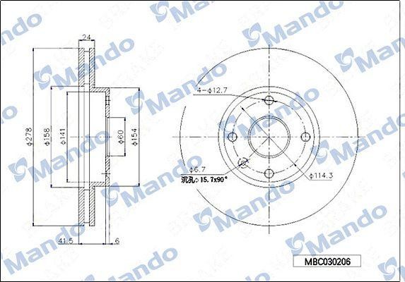 Диск тормозной KIA Sorento (06-) передний (1шт.) MANDO MBC030208 MANDO