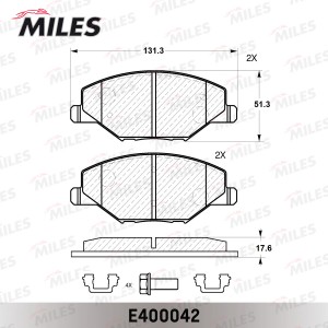 Колодки тормозные передние (без датчика) (Смесь Low-Metallic) (VW POLO (RUS) 11- E400042 MILES
