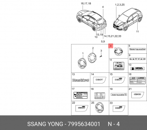 Эмблема SSANGYONG Actyon (10-) двери задка OE 7995634001 SSANG YONG