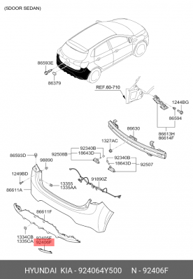 Катафот KIA Rio (15-) бампера заднего правый OE 924064Y500 HYUNDAI KIA