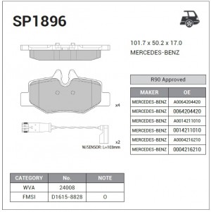 Колодки тормозные дисковые MB W639 Viano 3.0/3.2/2.2i 03 SP1896 SP1896 SANGSIN