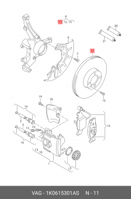 диск тормозной! передний\ Audi A3, VW Caddy/ Golf 04> 1K0 615 301 AS VAG