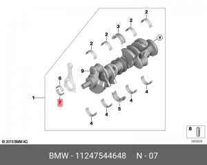 вкладыш шатунный !половинка, нижний (ROT)\ BMW E70/F01/F10 N62/N63 All 11 24 7 544 648 BMW