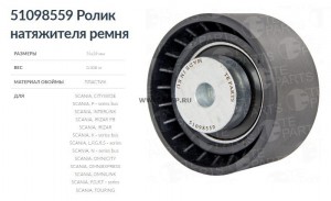 Ролик натяжителя ремня (пластиковая обойма ролика) (ан. SCANIA, SKF:VKMCV56012,  51098559 TE PARTS