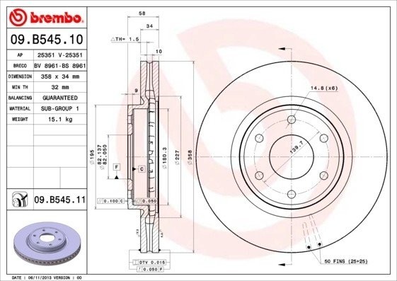 Диск тормозной 09.B545.11 09.B545.11 BREMBO