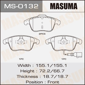 колодки дисковые передние! с антискр. пл.\ VW Tiguan 1.4TFSi/2.0TDi/2.0TFSi 07> MS0132 MASUMA