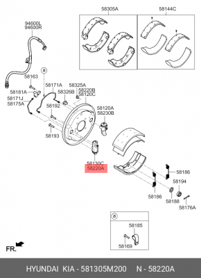 Цилиндр тормозной передний HYUNDAI EX6,8 дв.D4CC правый (верхний) OE 581305M200 HYUNDAI KIA