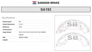 Колодки тормозные бар. HYUNDAI SOLARIS 17- SA193 SA193 SANGSIN