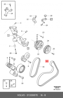Ремень приводной генератора VOLVO 31 330 870 31330870 VOLVO