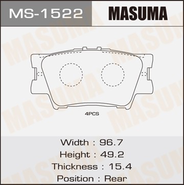колодки дисковые задние!\ Toyota Rav4 2.4/3.5i/2.4D 4WD 06> MS1522 MASUMA