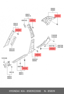Пистон HYUNDAI HD65,72,78,Porter,Accent (94-) KIA Bongo,Ceed (09-),Sorento обивк 8583922000 HYUNDAI KIA