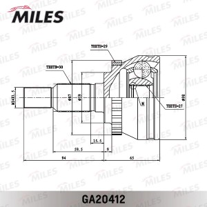 ШРУС наружный SAAB 9-5 1.9TD-3.0 01- (с ABS) (GKN 304893) GA20412 GA20412 MILES