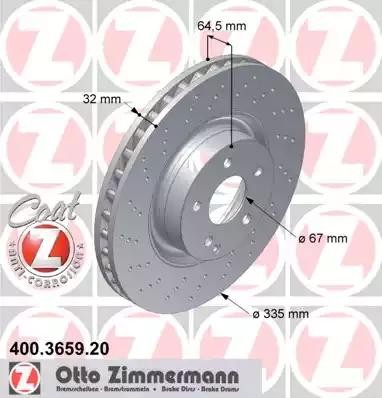 диск тормозной !перед. 335x32/64-5x112 \ MB W221 5.5 M273 05> 400.3659.20 ZIMMERMANN