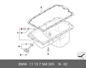 Пробка сливная BMW поддона картера OE 11 13 7 568 309 BMW