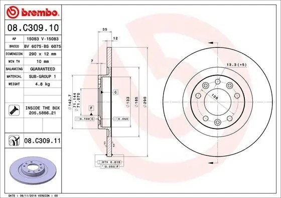 Диск тормозной Brembo Painted Disc 08.C309.11 08.C309.11 BREMBO