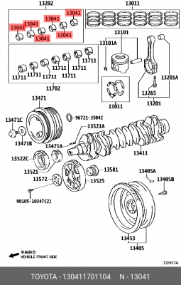 вкладыши шатунные!\ Toyota Land Cruiser 100 4.2D 00> 13041-17011-04 TOYOTA