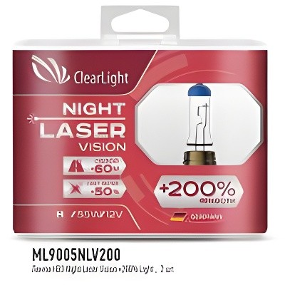 Лампа 12V HB3 65W +200% бокс (2шт.) Night Laser Vision CLEARLIGHT ML9005NLV200 CLEAR LIGHT