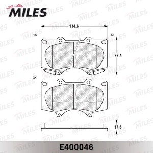 Колодки тормозные передние (Смесь Low-Metallic) LEXUS GX 460/470/MITSUBISHI PAJE E400046 MILES