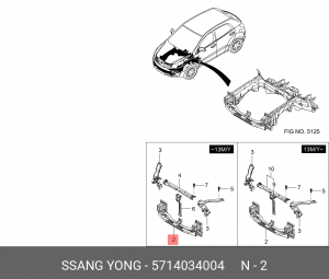 Рамка радиатора SSANGYONG Actyon (10-) нижняя OE 5714034004 SSANG YONG